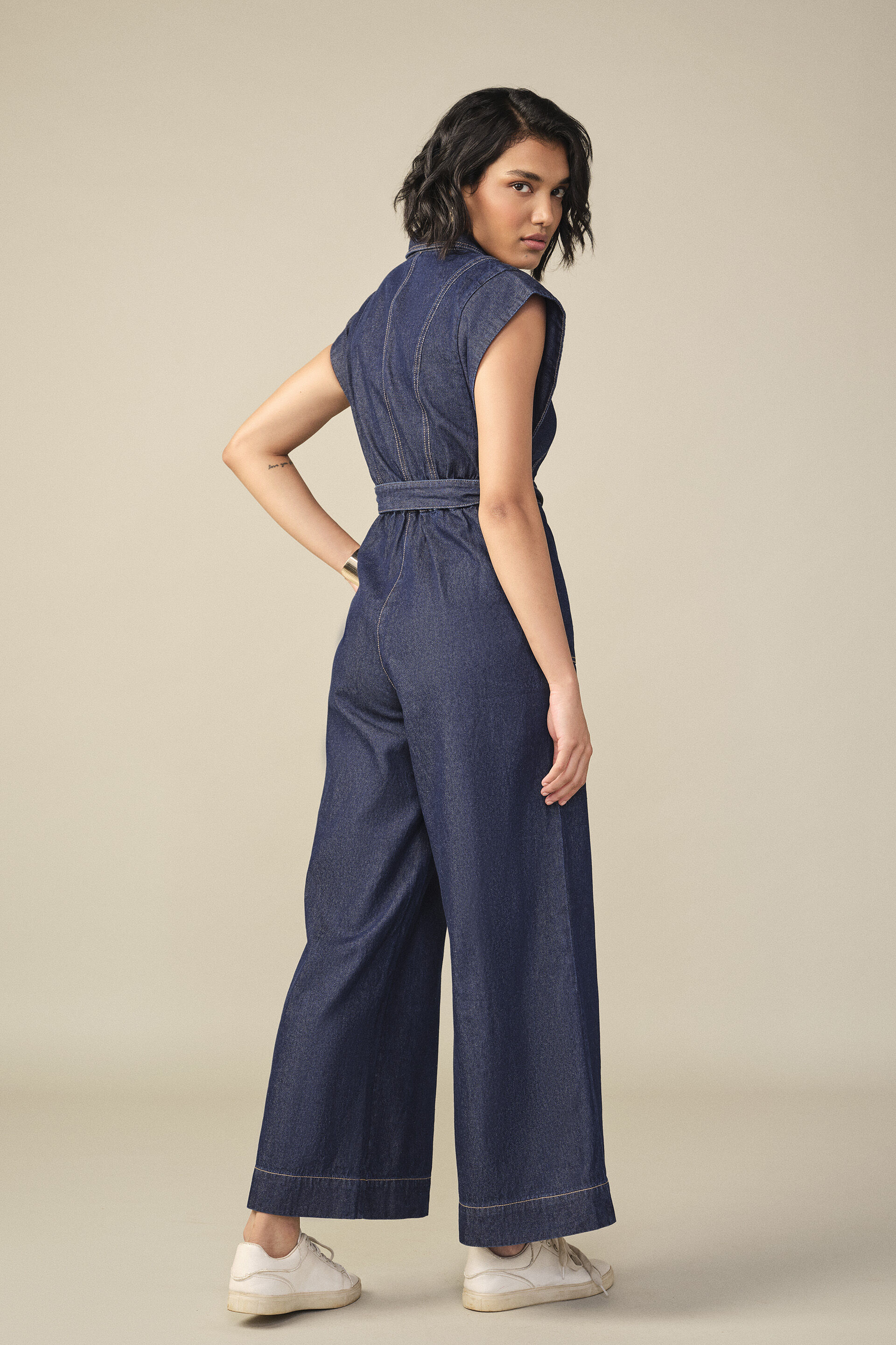Solid Denim Jumpsuit in Blue, Blue, image 6